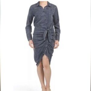 Young Fabulous & Broke Carling Western Asymmetric Ruched Midi Shirt Dress